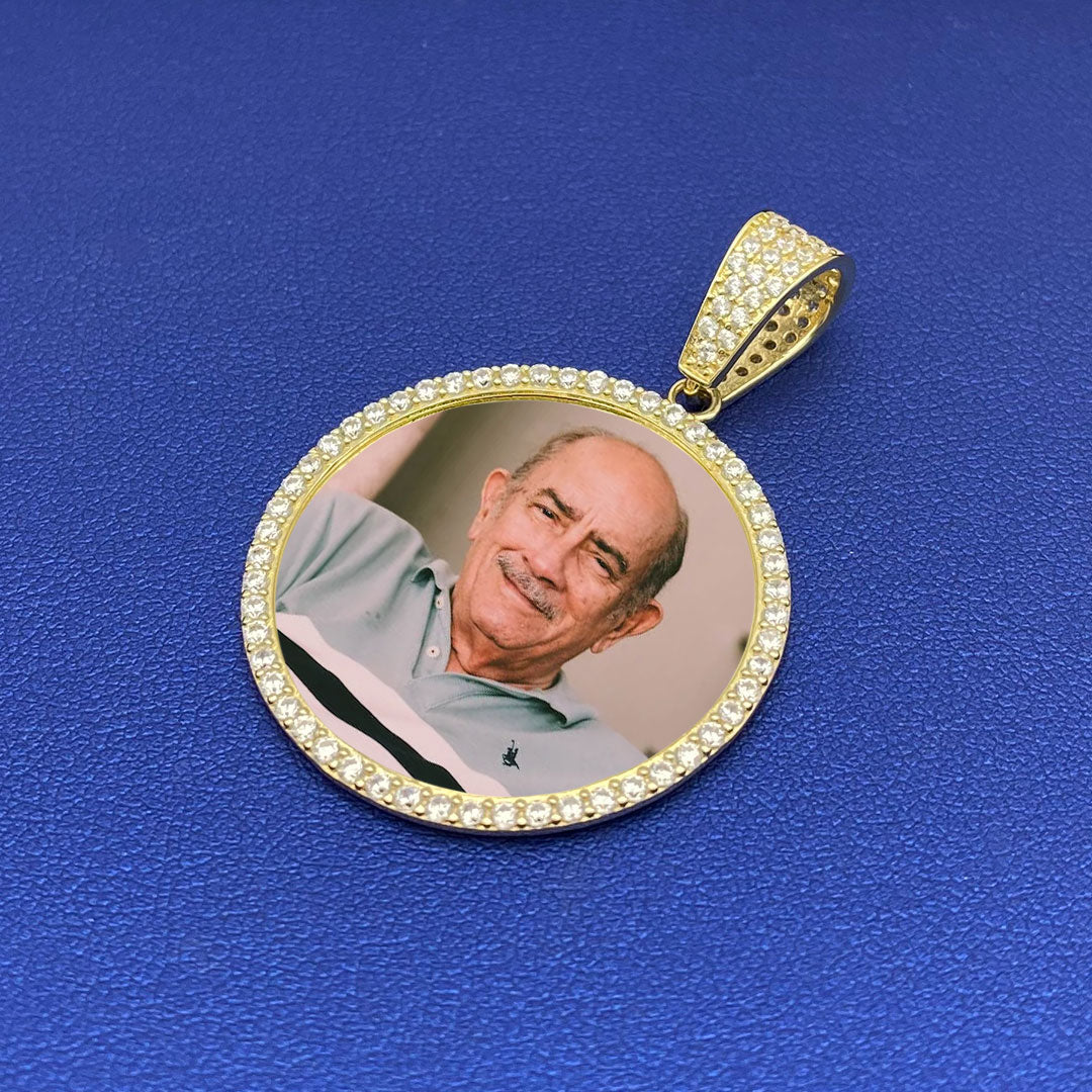 10k CZ Custom Round Picture Pendant M